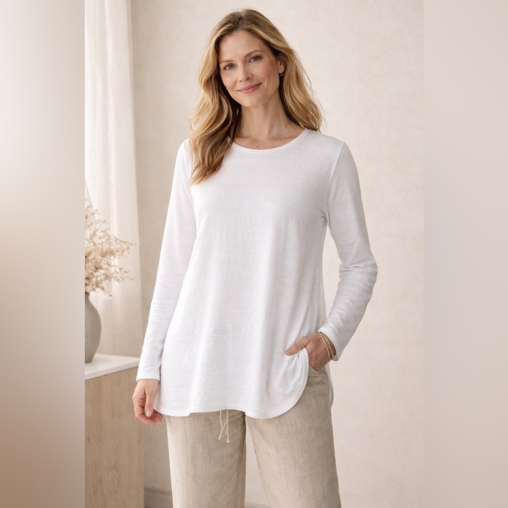 Purejill by J Jill Womens Tunic Top Sz Large Ivory Cotton Lagenlook Minimalist